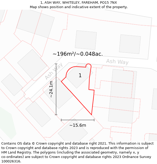 1, ASH WAY, WHITELEY, FAREHAM, PO15 7NX: Plot and title map