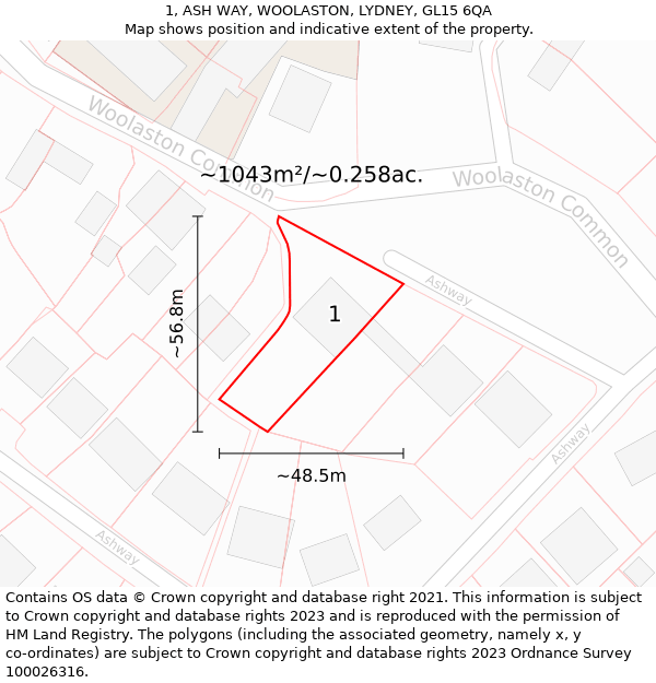 1, ASH WAY, WOOLASTON, LYDNEY, GL15 6QA: Plot and title map