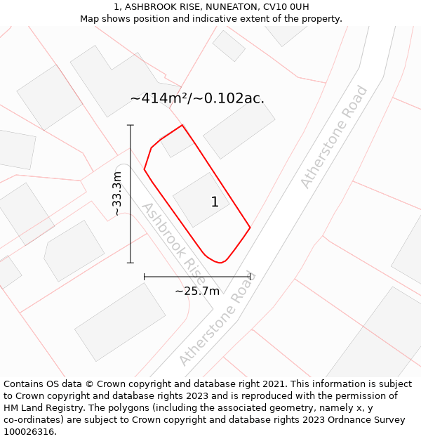 1, ASHBROOK RISE, NUNEATON, CV10 0UH: Plot and title map