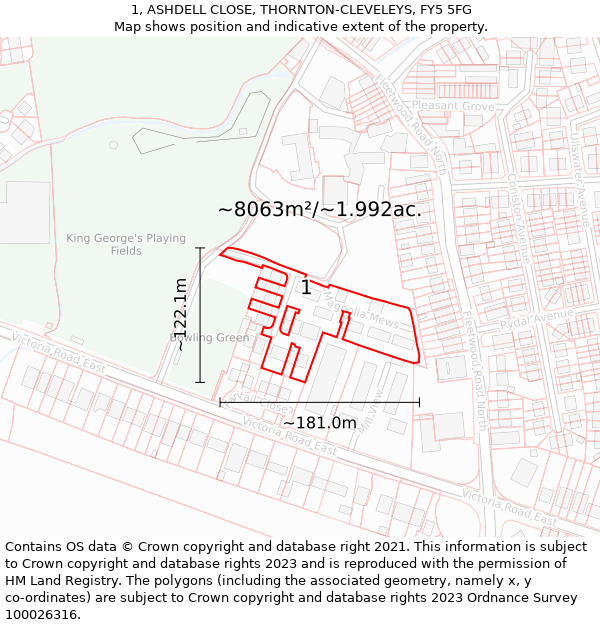 1, ASHDELL CLOSE, THORNTON-CLEVELEYS, FY5 5FG: Plot and title map