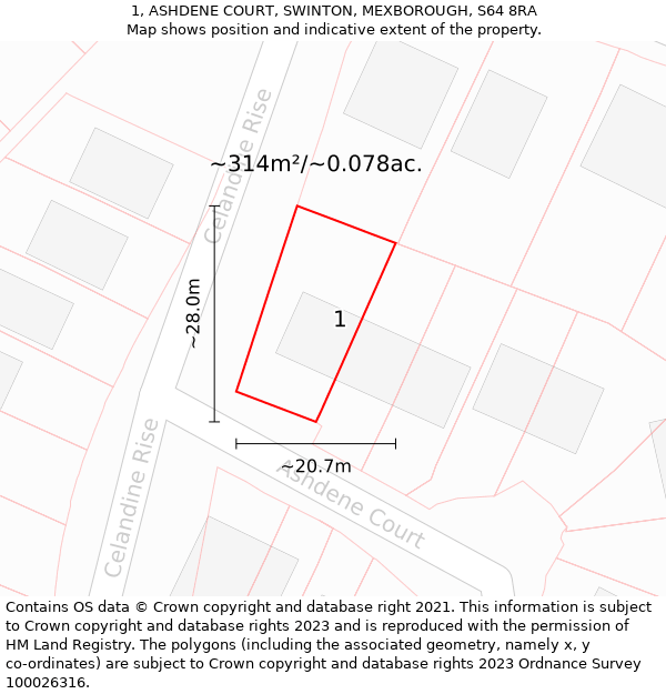 1, ASHDENE COURT, SWINTON, MEXBOROUGH, S64 8RA: Plot and title map