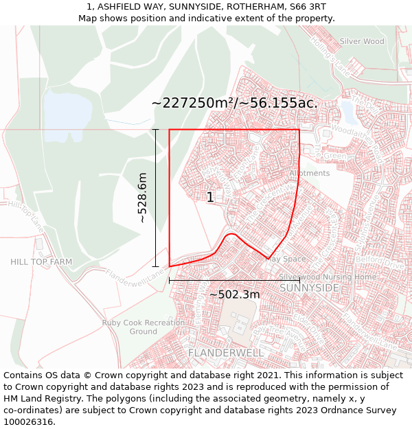 1, ASHFIELD WAY, SUNNYSIDE, ROTHERHAM, S66 3RT: Plot and title map