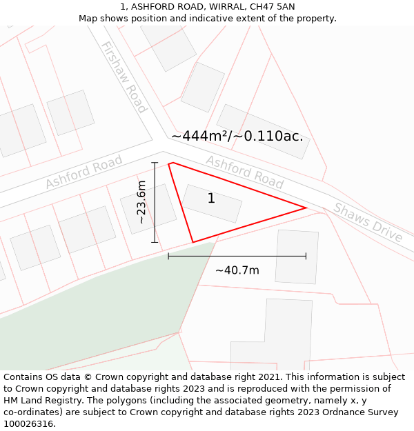 1, ASHFORD ROAD, WIRRAL, CH47 5AN: Plot and title map