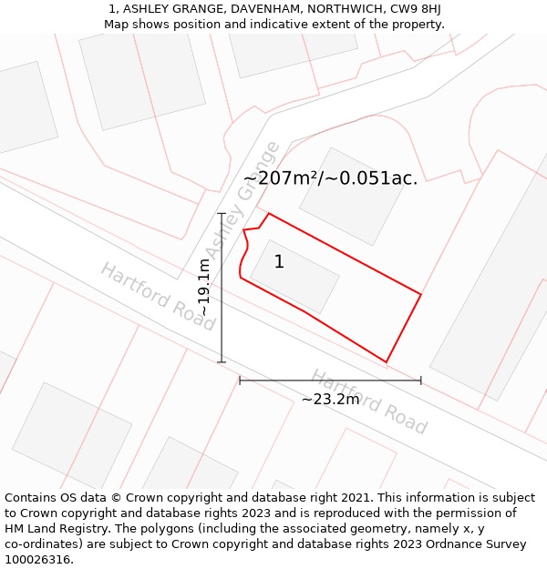 1, ASHLEY GRANGE, DAVENHAM, NORTHWICH, CW9 8HJ: Plot and title map