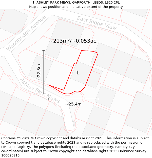 1, ASHLEY PARK MEWS, GARFORTH, LEEDS, LS25 2PL: Plot and title map