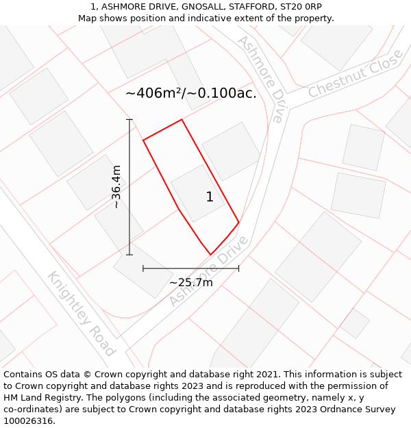1, ASHMORE DRIVE, GNOSALL, STAFFORD, ST20 0RP: Plot and title map