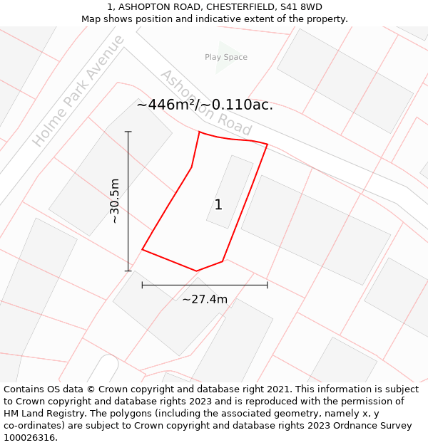 1, ASHOPTON ROAD, CHESTERFIELD, S41 8WD: Plot and title map