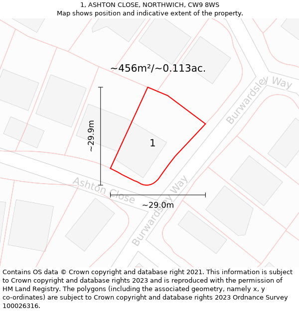 1, ASHTON CLOSE, NORTHWICH, CW9 8WS: Plot and title map