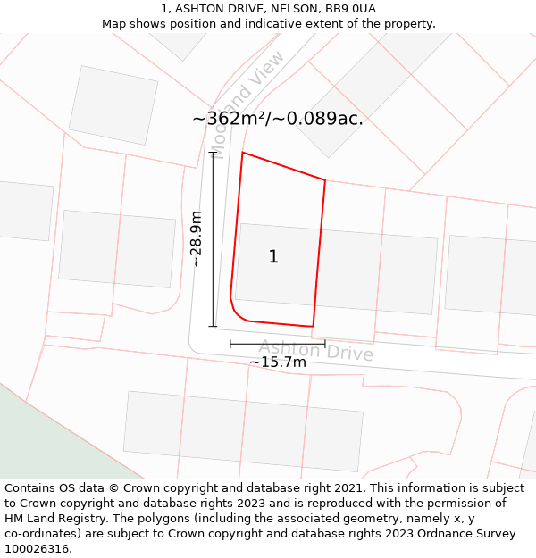 1, ASHTON DRIVE, NELSON, BB9 0UA: Plot and title map