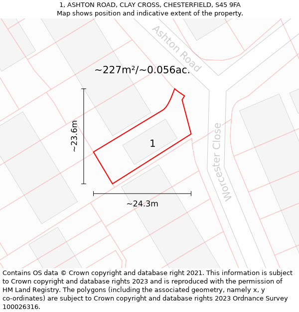 1, ASHTON ROAD, CLAY CROSS, CHESTERFIELD, S45 9FA: Plot and title map