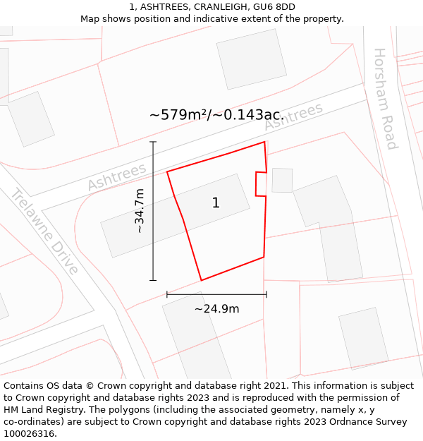 1, ASHTREES, CRANLEIGH, GU6 8DD: Plot and title map