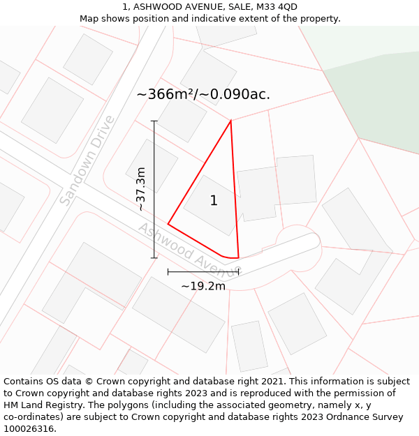 1, ASHWOOD AVENUE, SALE, M33 4QD: Plot and title map