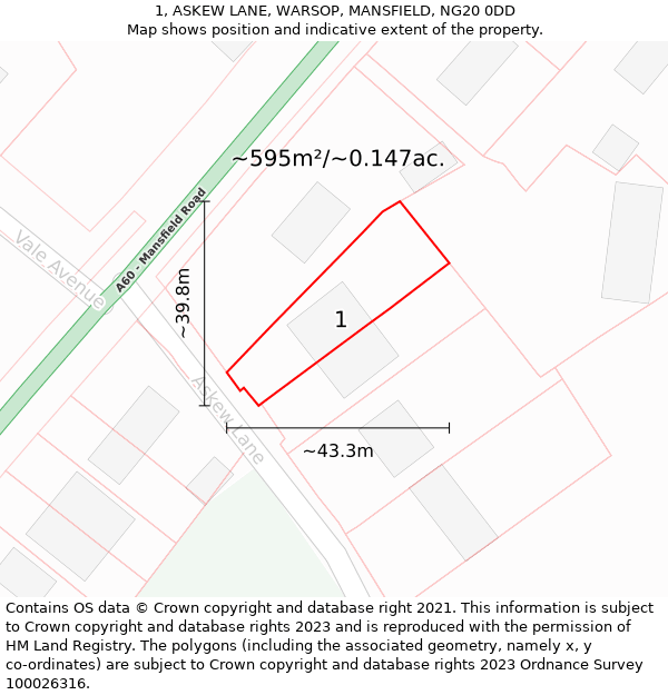 1, ASKEW LANE, WARSOP, MANSFIELD, NG20 0DD: Plot and title map