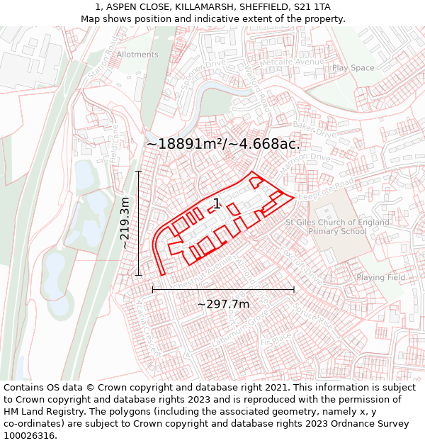 1, ASPEN CLOSE, KILLAMARSH, SHEFFIELD, S21 1TA: Plot and title map