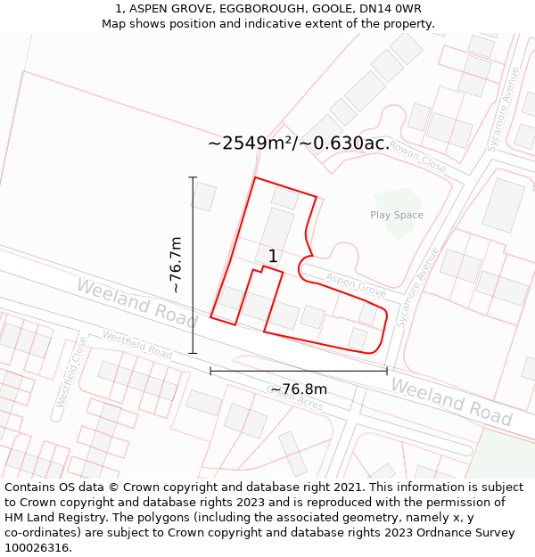 1, ASPEN GROVE, EGGBOROUGH, GOOLE, DN14 0WR: Plot and title map