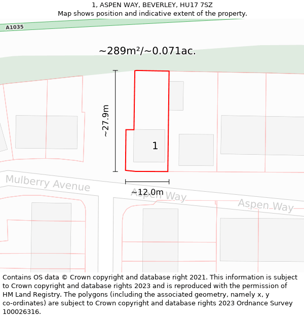 1, ASPEN WAY, BEVERLEY, HU17 7SZ: Plot and title map