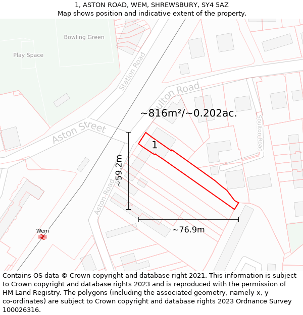 1, ASTON ROAD, WEM, SHREWSBURY, SY4 5AZ: Plot and title map