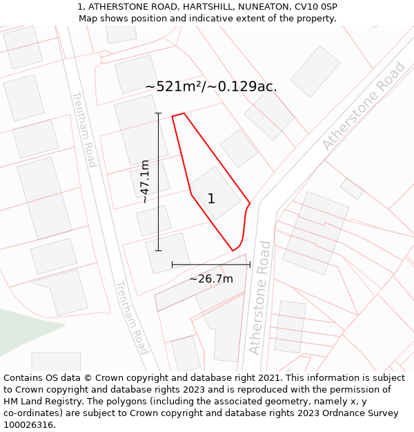 1, ATHERSTONE ROAD, HARTSHILL, NUNEATON, CV10 0SP: Plot and title map