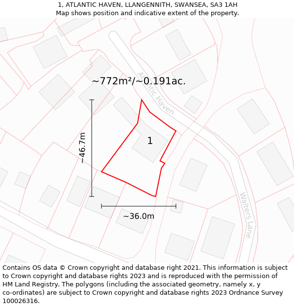 1, ATLANTIC HAVEN, LLANGENNITH, SWANSEA, SA3 1AH: Plot and title map