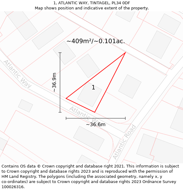 1, ATLANTIC WAY, TINTAGEL, PL34 0DF: Plot and title map