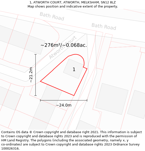 1, ATWORTH COURT, ATWORTH, MELKSHAM, SN12 8LZ: Plot and title map