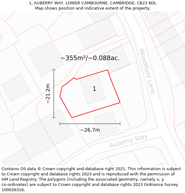 1, AUBERRY WAY, LOWER CAMBOURNE, CAMBRIDGE, CB23 6DL: Plot and title map