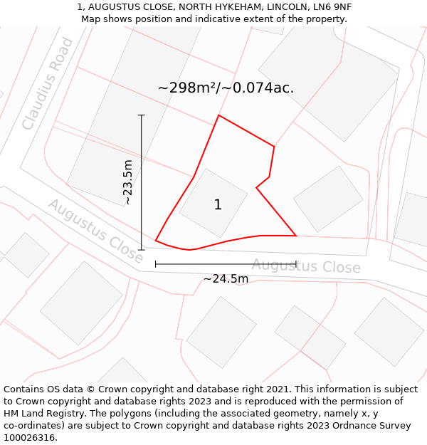 1, AUGUSTUS CLOSE, NORTH HYKEHAM, LINCOLN, LN6 9NF: Plot and title map