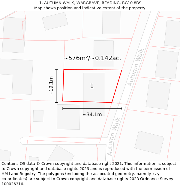 1, AUTUMN WALK, WARGRAVE, READING, RG10 8BS: Plot and title map