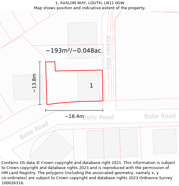 1, AVALON WAY, LOUTH, LN11 0GW: Plot and title map