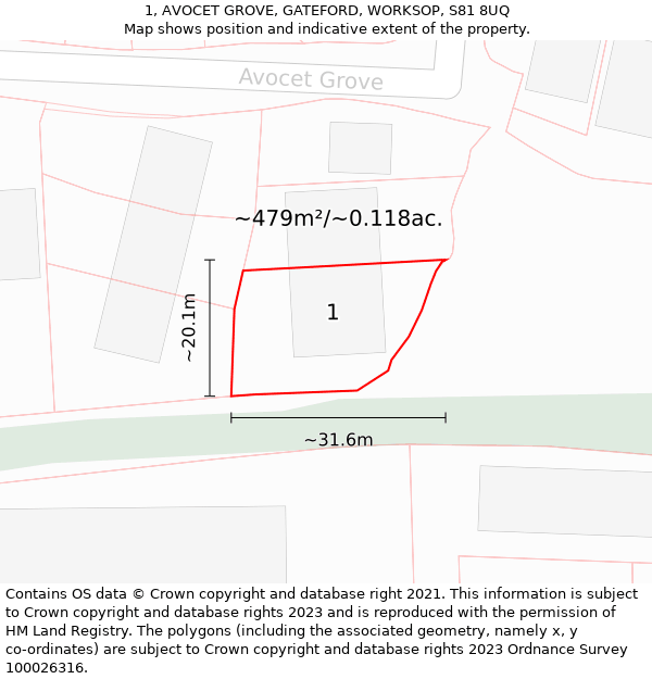 1, AVOCET GROVE, GATEFORD, WORKSOP, S81 8UQ: Plot and title map