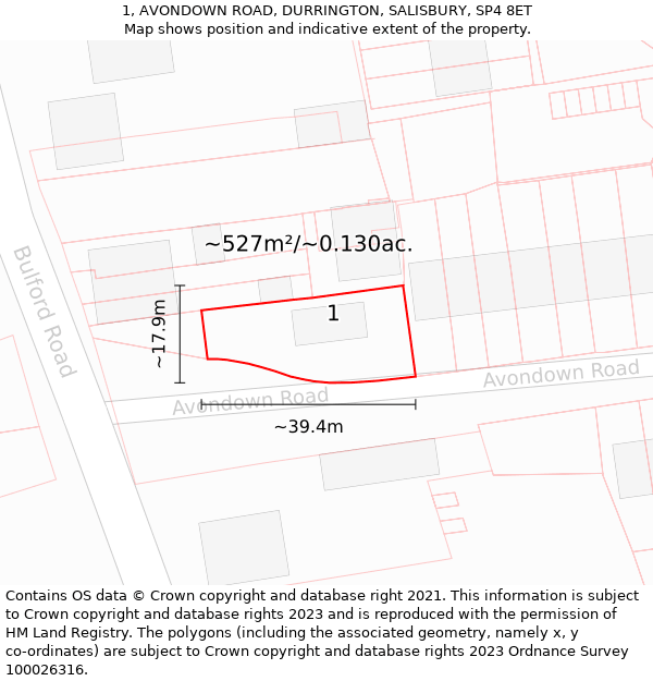 1, AVONDOWN ROAD, DURRINGTON, SALISBURY, SP4 8ET: Plot and title map