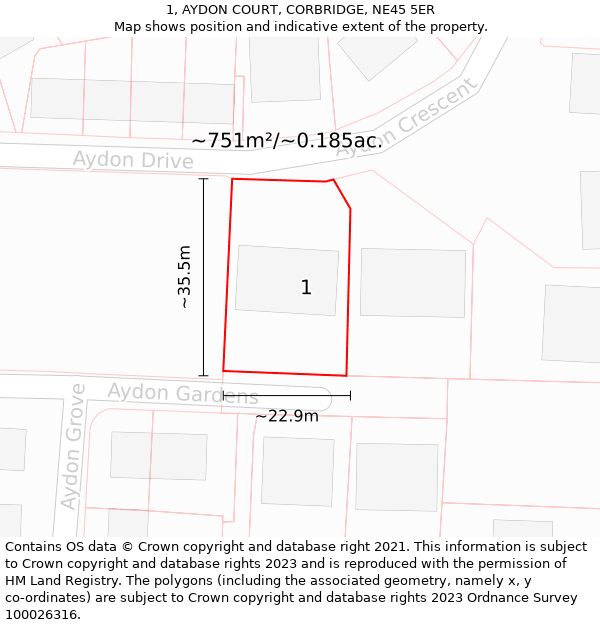 1, AYDON COURT, CORBRIDGE, NE45 5ER: Plot and title map