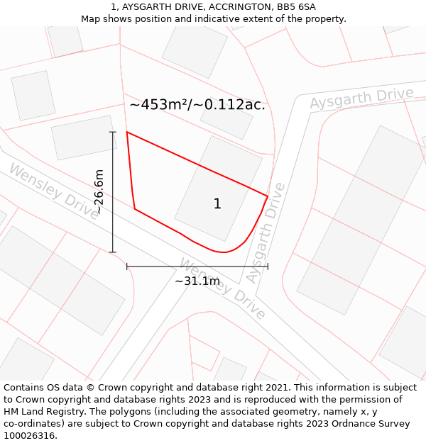 1, AYSGARTH DRIVE, ACCRINGTON, BB5 6SA: Plot and title map