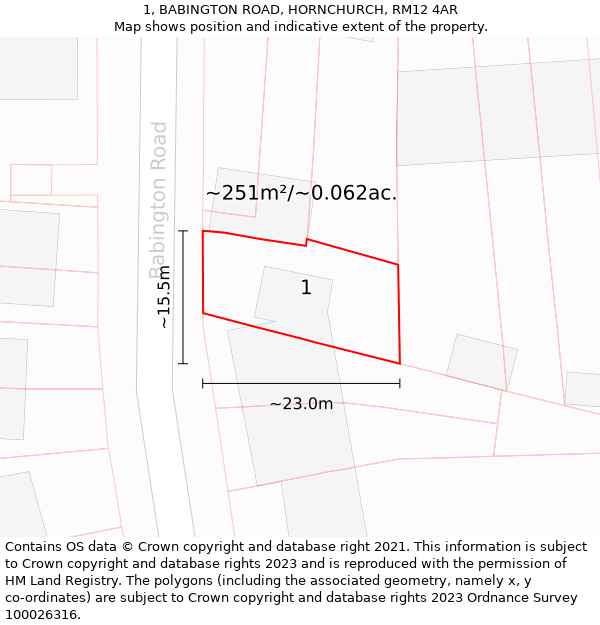1, BABINGTON ROAD, HORNCHURCH, RM12 4AR: Plot and title map