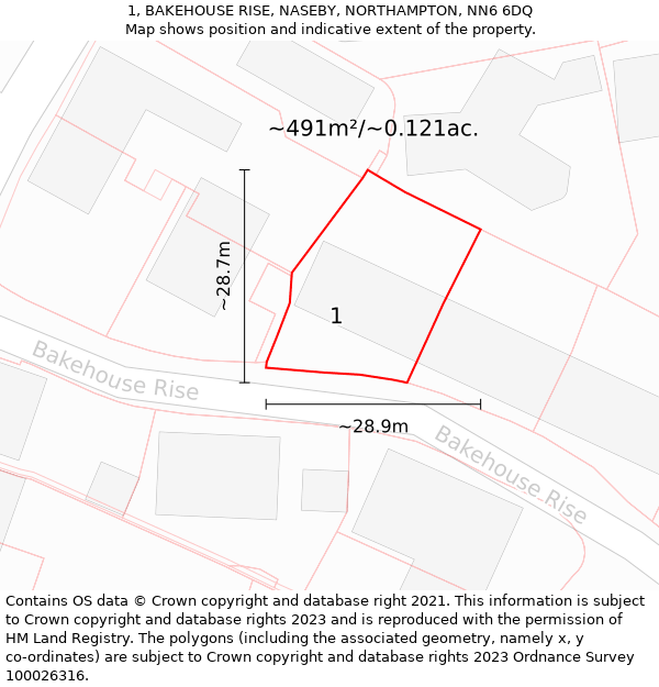 1, BAKEHOUSE RISE, NASEBY, NORTHAMPTON, NN6 6DQ: Plot and title map