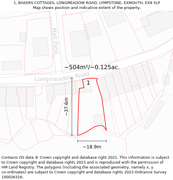 1, BAKERS COTTAGES, LONGMEADOW ROAD, LYMPSTONE, EXMOUTH, EX8 5LP: Plot and title map