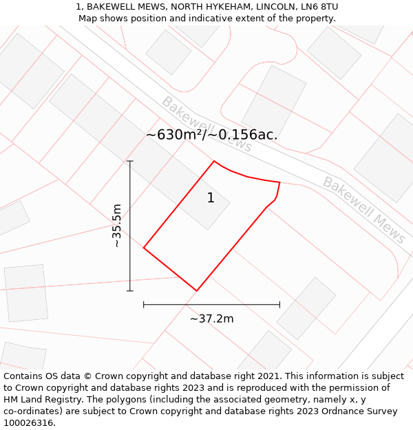 1, BAKEWELL MEWS, NORTH HYKEHAM, LINCOLN, LN6 8TU: Plot and title map
