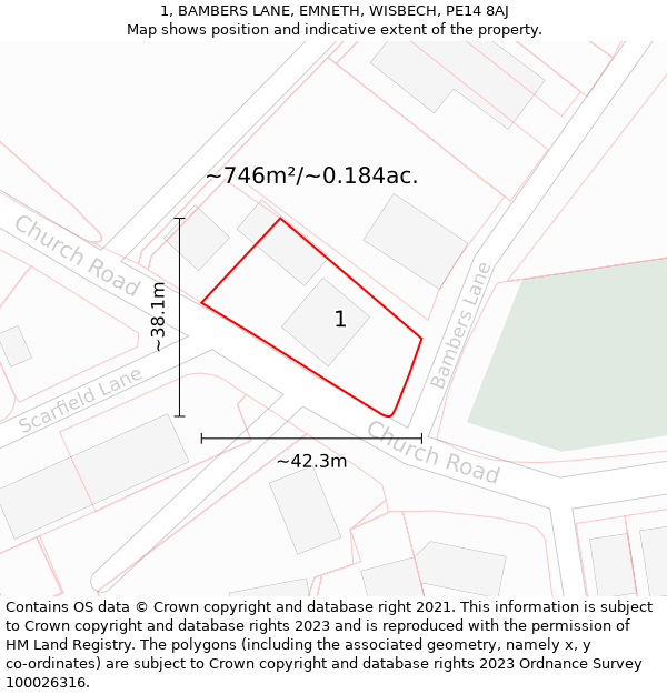 1, BAMBERS LANE, EMNETH, WISBECH, PE14 8AJ: Plot and title map