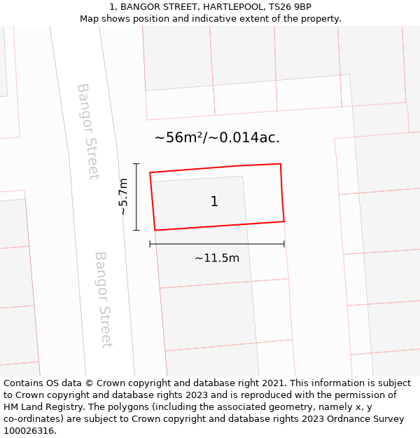 1, BANGOR STREET, HARTLEPOOL, TS26 9BP: Plot and title map