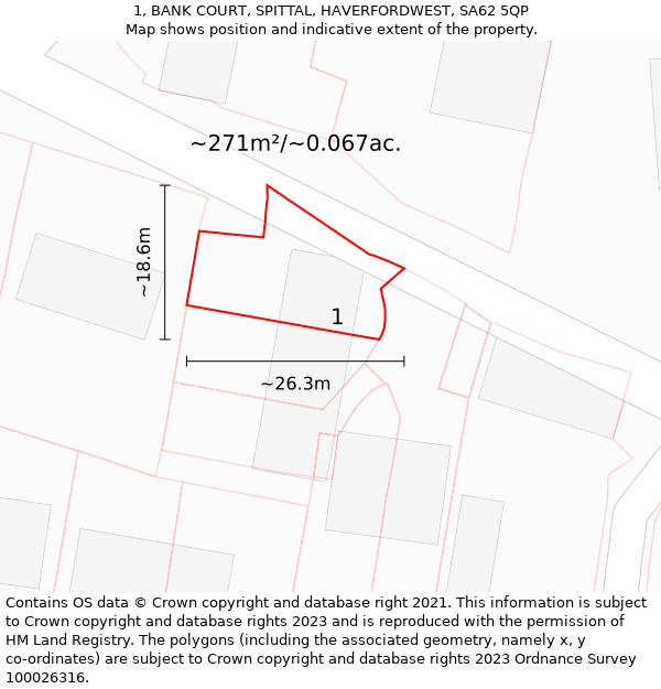 1, BANK COURT, SPITTAL, HAVERFORDWEST, SA62 5QP: Plot and title map