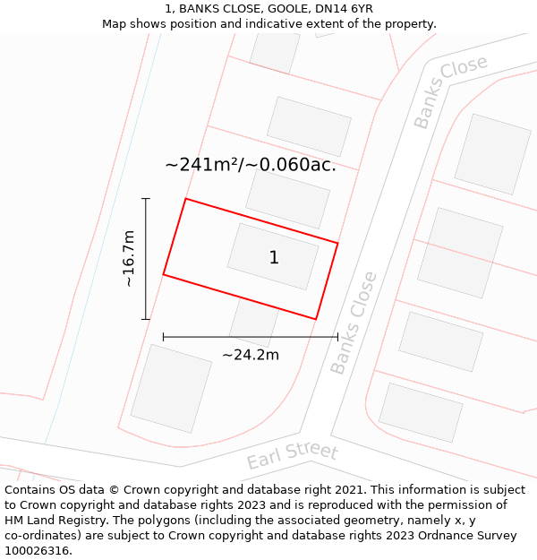 1, BANKS CLOSE, GOOLE, DN14 6YR: Plot and title map