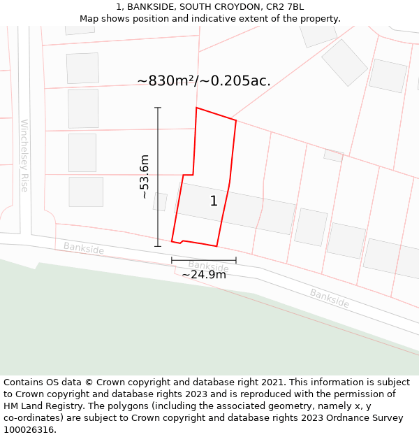 1, BANKSIDE, SOUTH CROYDON, CR2 7BL: Plot and title map