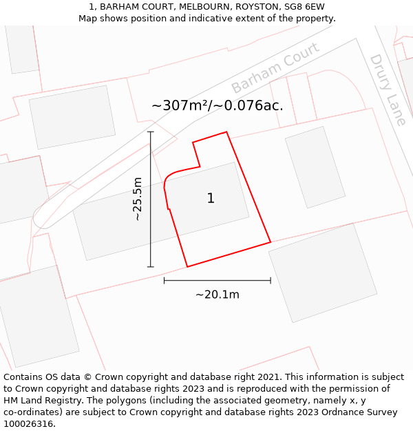 1, BARHAM COURT, MELBOURN, ROYSTON, SG8 6EW: Plot and title map