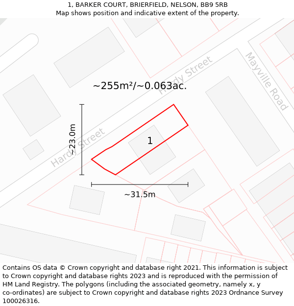 1, BARKER COURT, BRIERFIELD, NELSON, BB9 5RB: Plot and title map