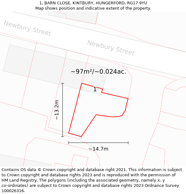 1, BARN CLOSE, KINTBURY, HUNGERFORD, RG17 9YU: Plot and title map