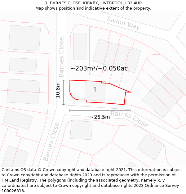 1, BARNES CLOSE, KIRKBY, LIVERPOOL, L33 4HP: Plot and title map
