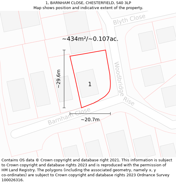 1, BARNHAM CLOSE, CHESTERFIELD, S40 3LP: Plot and title map