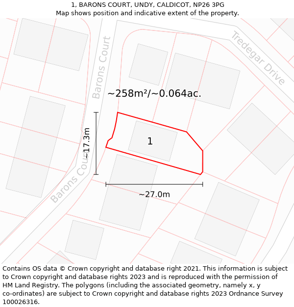 1, BARONS COURT, UNDY, CALDICOT, NP26 3PG: Plot and title map