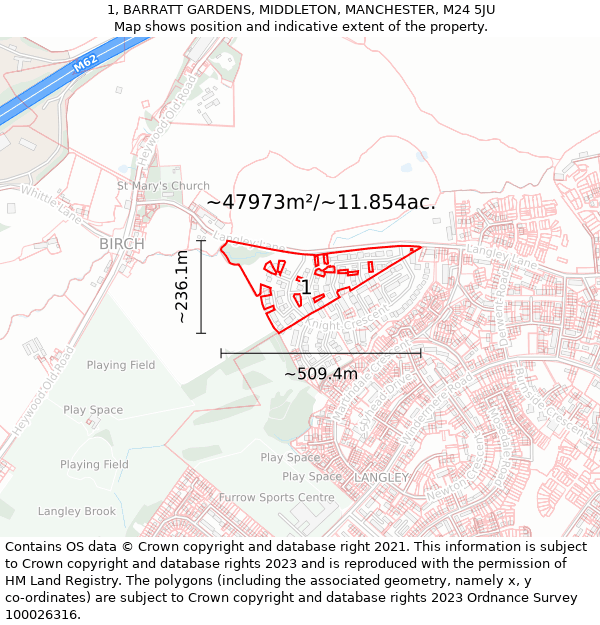 1, BARRATT GARDENS, MIDDLETON, MANCHESTER, M24 5JU: Plot and title map