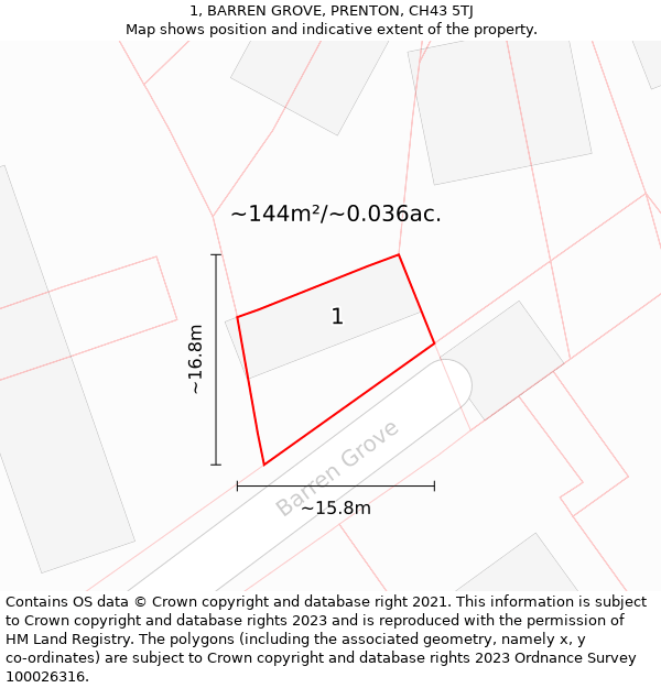 1, BARREN GROVE, PRENTON, CH43 5TJ: Plot and title map